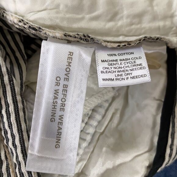 Loft Seersucker Cropped Stripe Capri Pants Navy 8P - Picture 9 of 11